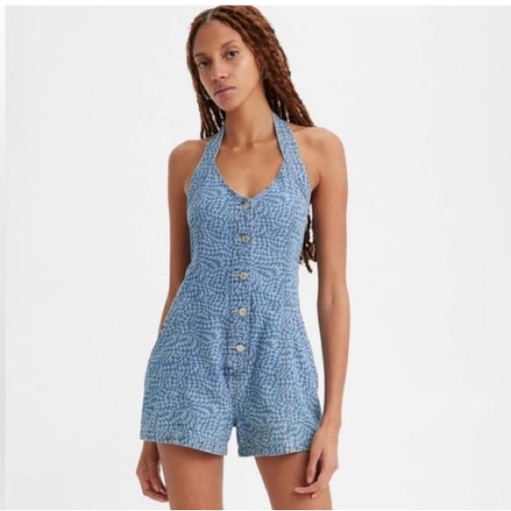 Levi's Faris Blue Patterned Denim Halter Romper